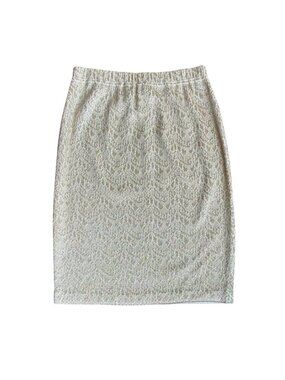 ST. JOHN EVENING by Marie Gray Metallic Sparkle Knit Skirt White Gold 6 NWT